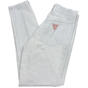 Guess Vintage 25x27 Striped Jeans 80s High Waist Zip Ankle Tapered Blue White